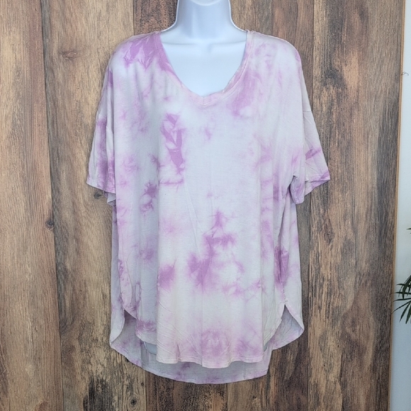 Time and Tru Purple/White Tie-Dye V Neck Tee Shirt L        -623Y - Picture 1 of 6